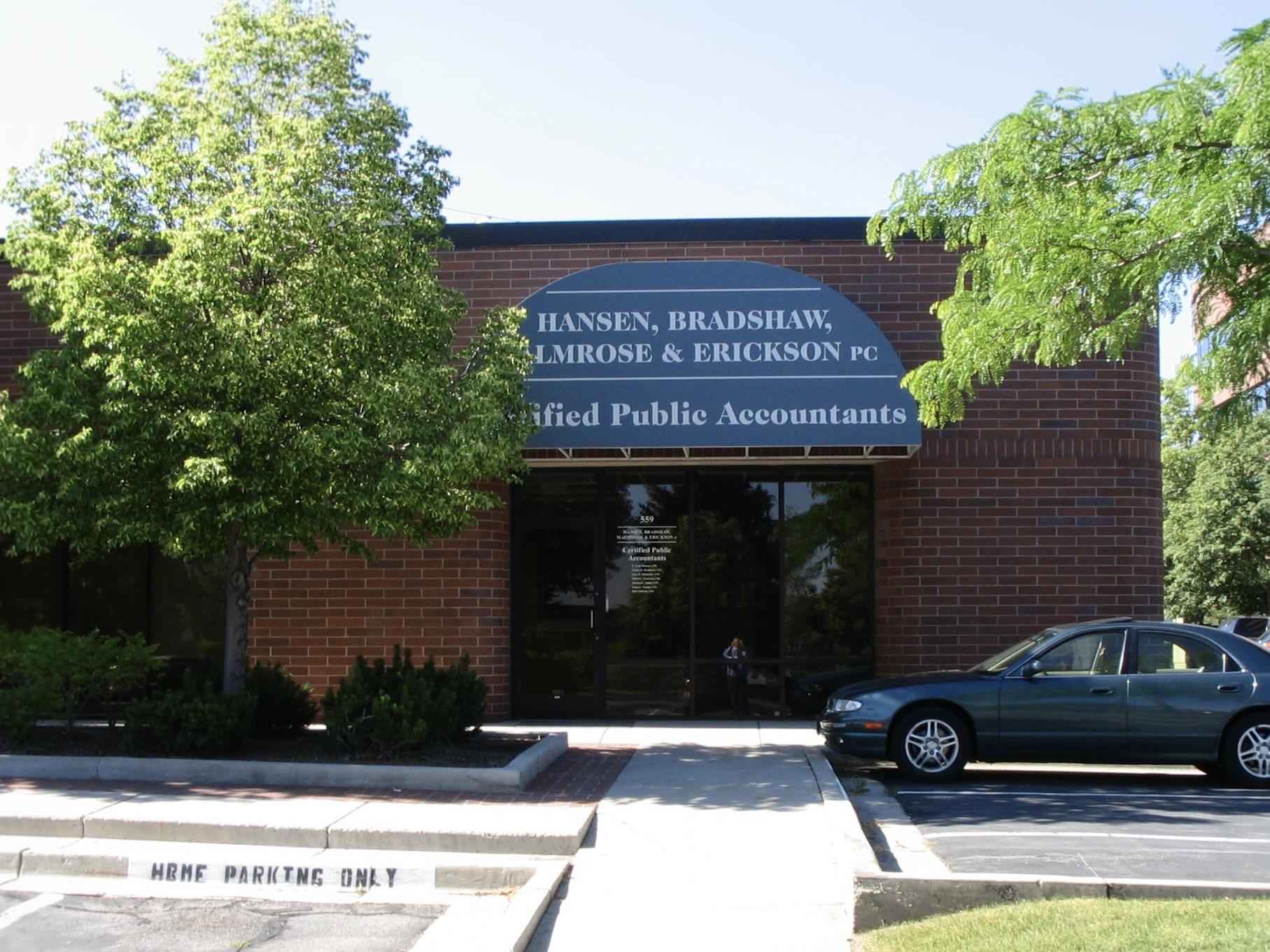 HBME's Bountiful, Utah office with the original Hansen, Bradshaw, Malmrose & Erickson awning